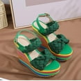 thumbnail image 5 of SACFOF Wedge Sandals for Women Colorful Double Woven Band Espadrilles Platform High Heel Sandals Ankle Strap Slingback Summer Shoes, 5 of 6