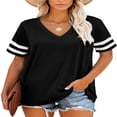 thumbnail image 1 of CHUANK T-Shirts à Manches Courtes pour Femmes Été Col en V Tuniques Rayées Hauts Décontractés Chemises pour Femmes, 1 of 6