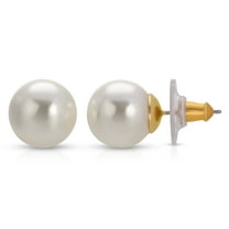 1928 Bridal Women's Gold Tone 12mm White Faux Pearl Button Stud Earrings