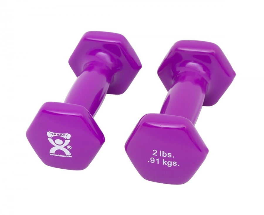 CanDo Vinyl Coated Dumbbells Pair Violet 2 lb 2pc Handheld Weights for Muscle Training and Workouts, Color Coded Anti-Roll Home Gym Equipment, Beginner and Pro