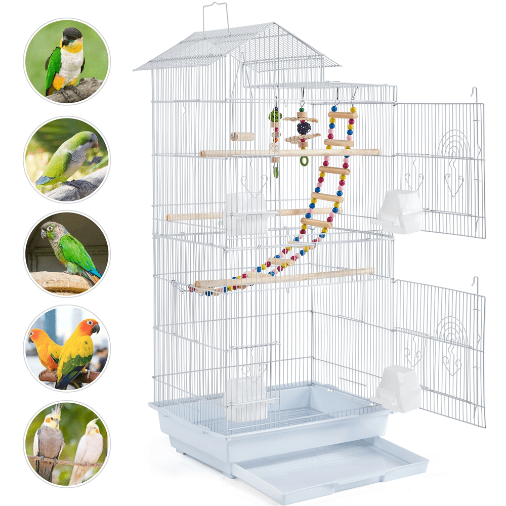Yaheetech 39''H Metal Parrot Cage Birdcage with Toys & Swing, White