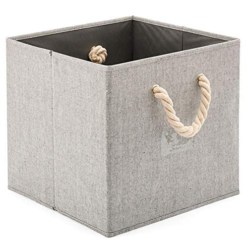 Ezoware [Set of 4] Foldable Fabric Storage Cube Bins with Cotton Rope Handle, Collapsible Resistant Basket Box Organizer for She