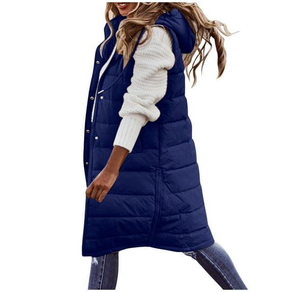 Cardigan for Women Winter Fall Long Coat Vest With Hood Sleeveless Warm Down Coat With Pockets Quilted Vest Down Jacket Quilted Outdoor Jacket Tops