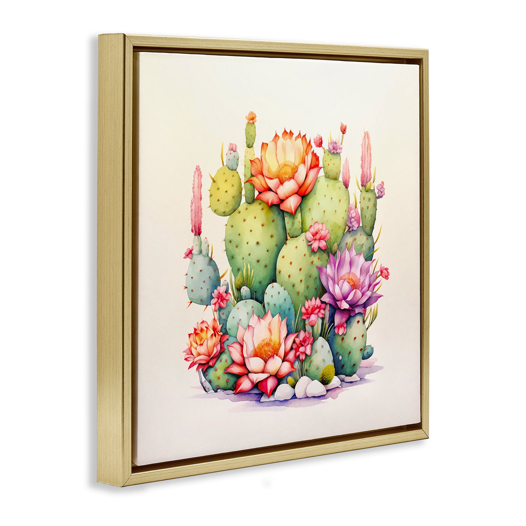 Stupell Industries Desert Spring Blooms Plants & Flowers Painting Gold Floater Framed Canvas Art Print Wall Art, 25 x 25