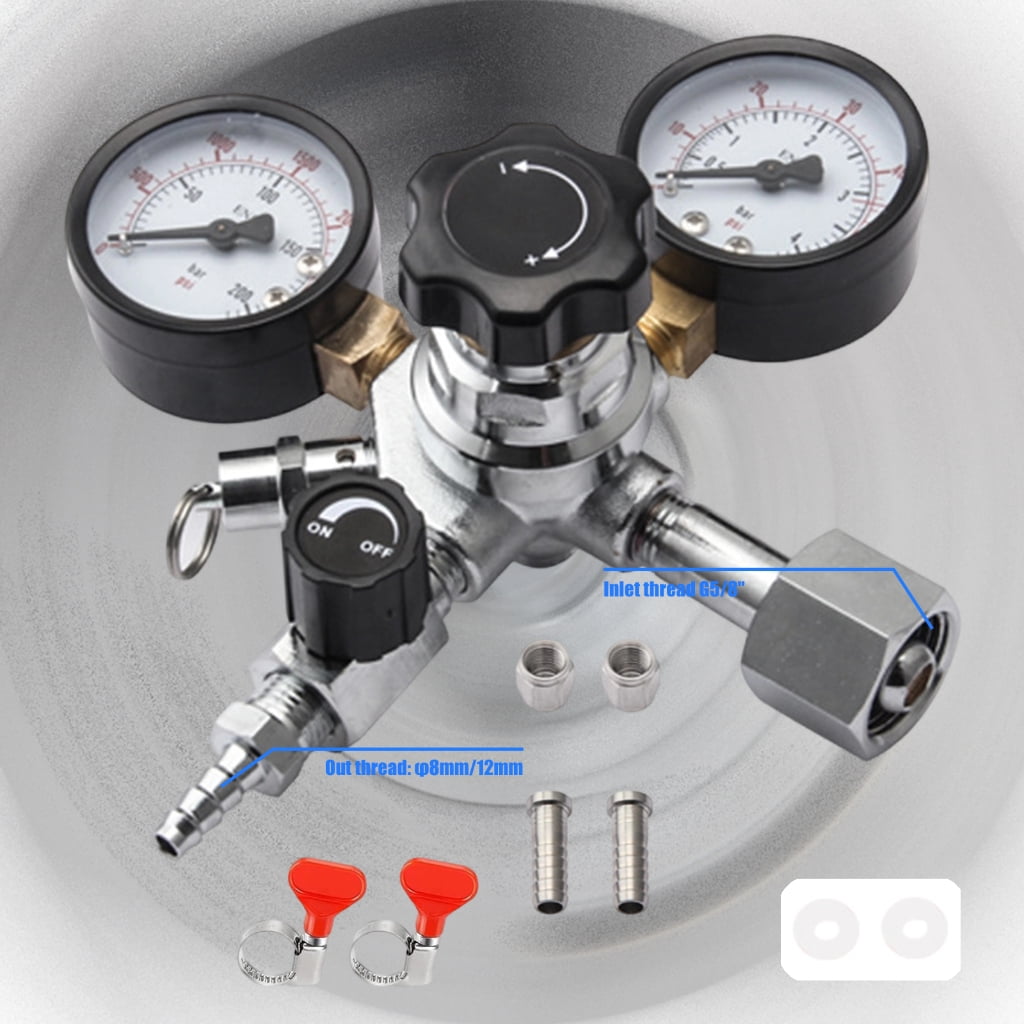 CO2 Regulator Valves 5/16in Regulator Draft Beer Machine Double Stage Carbon Dioxide Pressure Reducing Valves Stainless