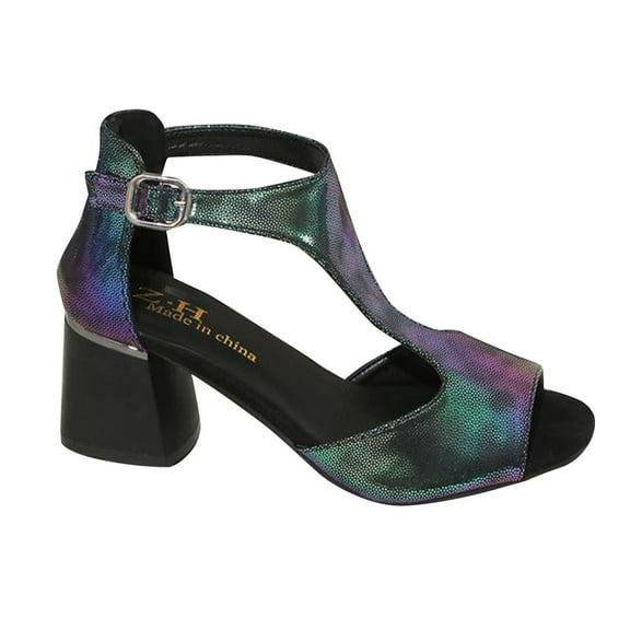 TKYCMSUAKI Women Chunky Mid High Heel Sandals Back Zipper Sandal Open Toe T-Strap Pumps Cutout Dress Elegant Wedding Sandal Formal Party Prom Office Shoes