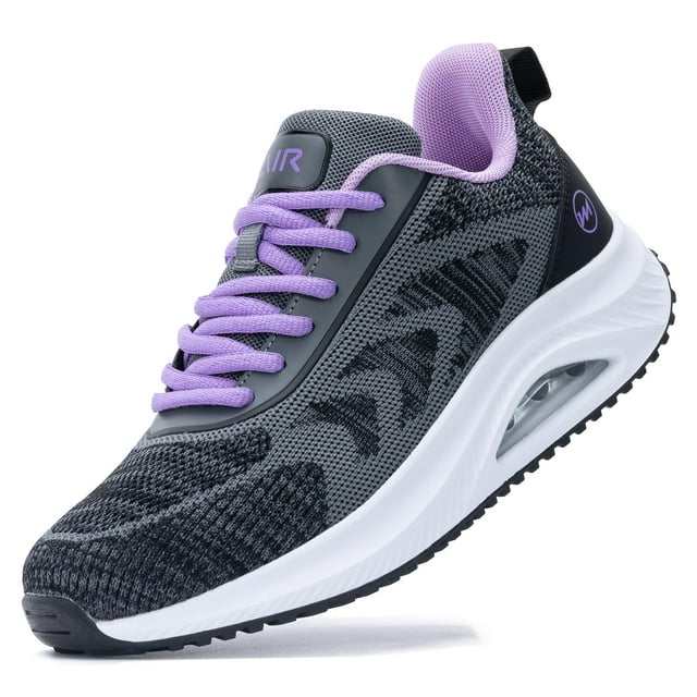 Zapatos para caminar Gyeice Air Arch Support para mujer, gris y morado 10.5