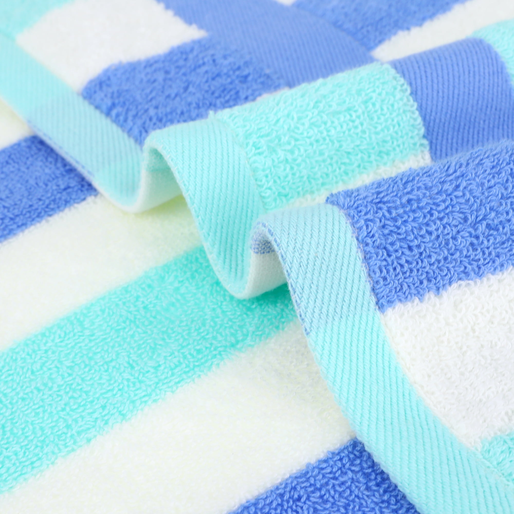 Unique Bargains Hand Towels Set of 4 Striped Cotton Blue Green 13" x 29"