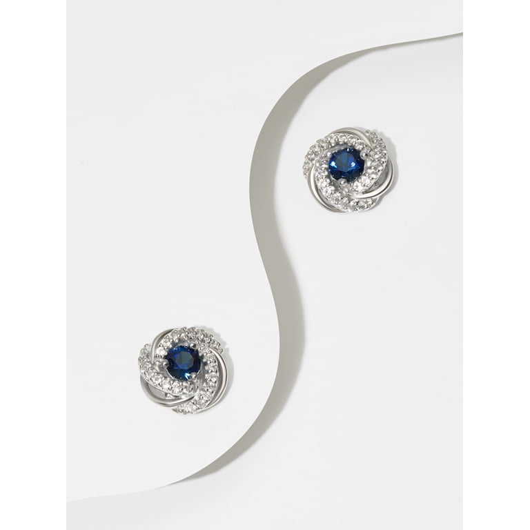 Blue Topaz With White Sapphire Stud Earrings in Rhodium  White Rhodium Blue Sapphire Post Earrings main image 2