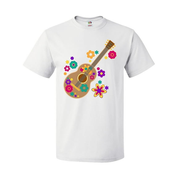 Inktastic Acoustic Guitar with Colorful Flowers T-Shirt