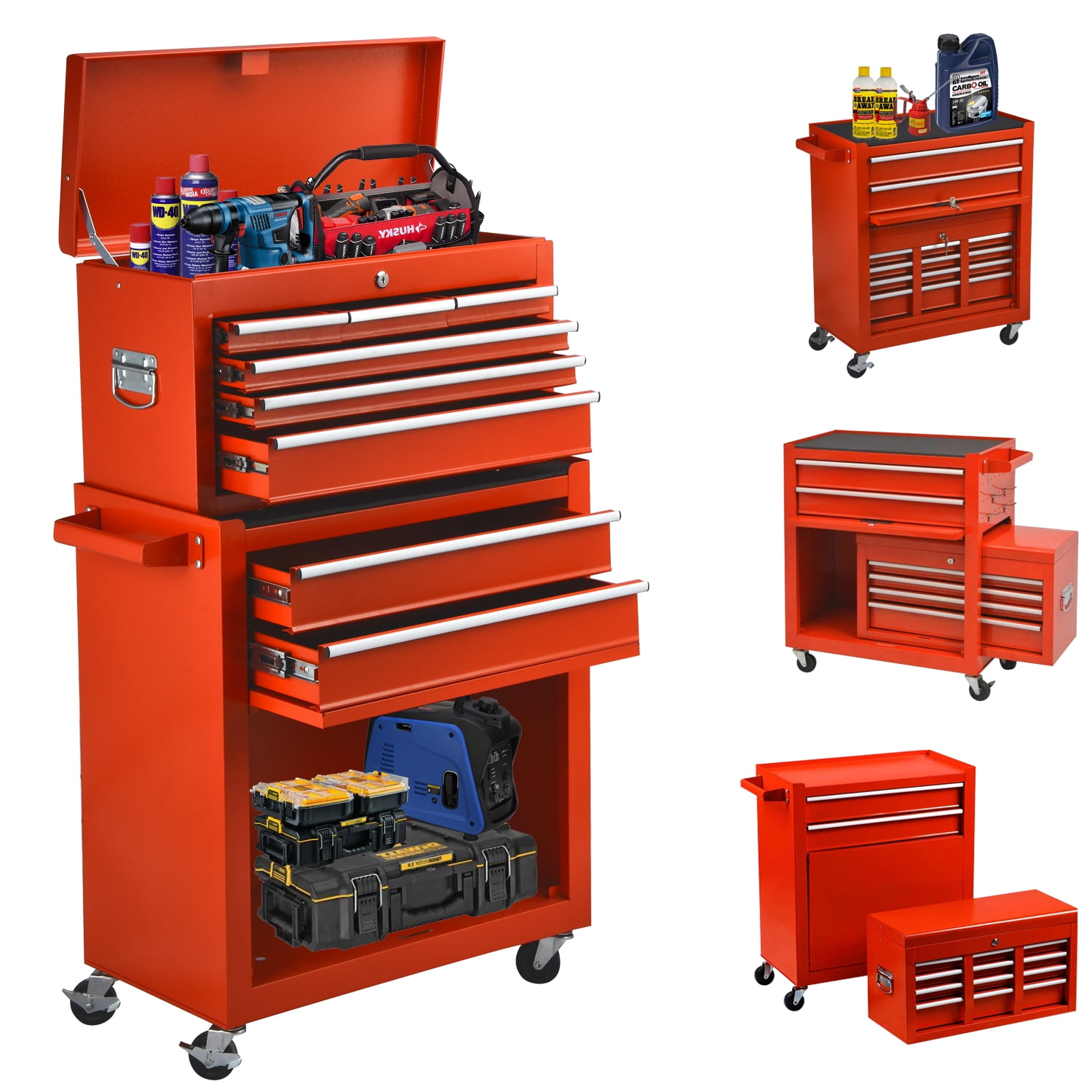 Heavy Duty Tool Box with Drawers and Wheels 8 Drawers Large Tool Chest Lockable Rolling Tool Chest Tool Storage Cabinet Detachable Toolbox Great for Workshop Warehouse