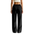 thumbnail image 3 of ZHOGXU Casual Wide Leg Drawstring Pants Womens With Elastic Waist Loose Straight Trousers Solid Color Sport Sweatpants All Seasons Wardrobe, 3 of 7