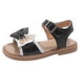 thumbnail image 6 of Girls Flat Sandals Open Toe Cute Bow Lightweight Thick Sole Soft Footbed Buckle Ankle Strap Princess Dress Shoes Black 12 Little Kid, 6 of 7