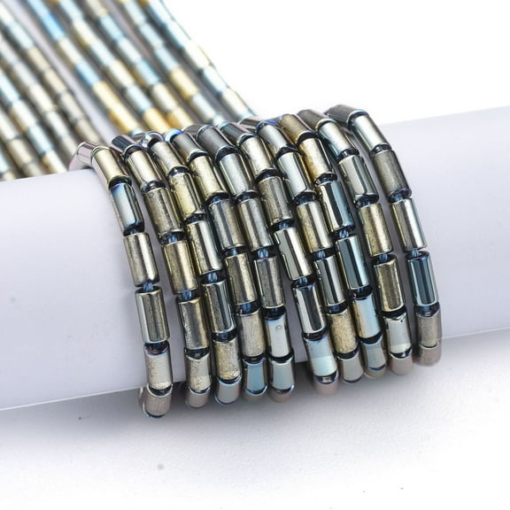 1strand Electroplate Glass Beads Strands Full Column Multi-color 4.5~5x2.5mm Hole: 0.8mm about 75pcs/Strand 14.17 inch(36cm)