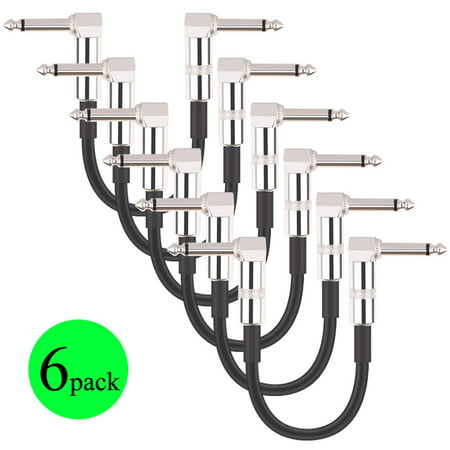 Donner Guitar Patch Cable 6-Pack 15cm 1/4 Inch Right Angle PVC For Instrument Effect
