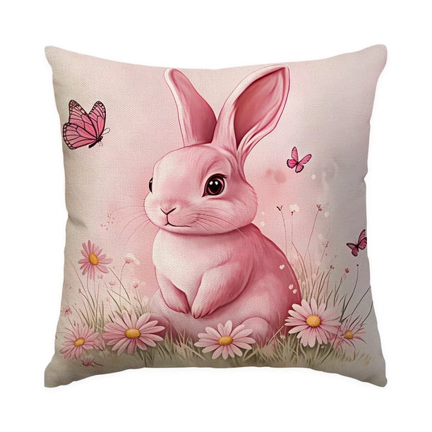 Almohadas de Tirado de Pascua Conejo Estampado Funda de Almohada 45x45cm, Cubierta de Poliéster para el Sofá, el Sofá Y la Decoración Del Hogar Del Dormitorio