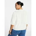 thumbnail image 3 of Terra & Sky Women's Plus Size Textured Crewneck Cardigan with Short Sleeves, Midweight, Size 0X-5X, 3 of 5