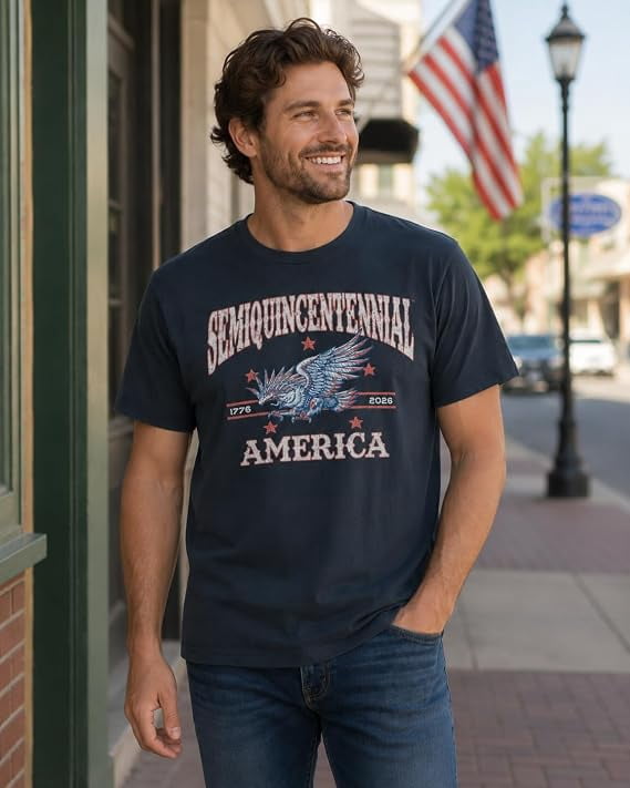 USA Semiquincentennial 250th Anniversary 1776–2026 Eagle Graphic T-Shirt, Patriotic Independence Celebration Tee, Unisex Adult Black, Large