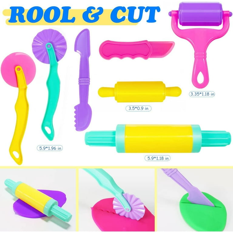 Play Dough Tools Kit Include 42Pcs Dough Accessories, Molds, Shape, Scissors,  Rolling Pin with Storage Bag, Party Pack Playdough Toys for Kids Toddlers  Boys Girls 