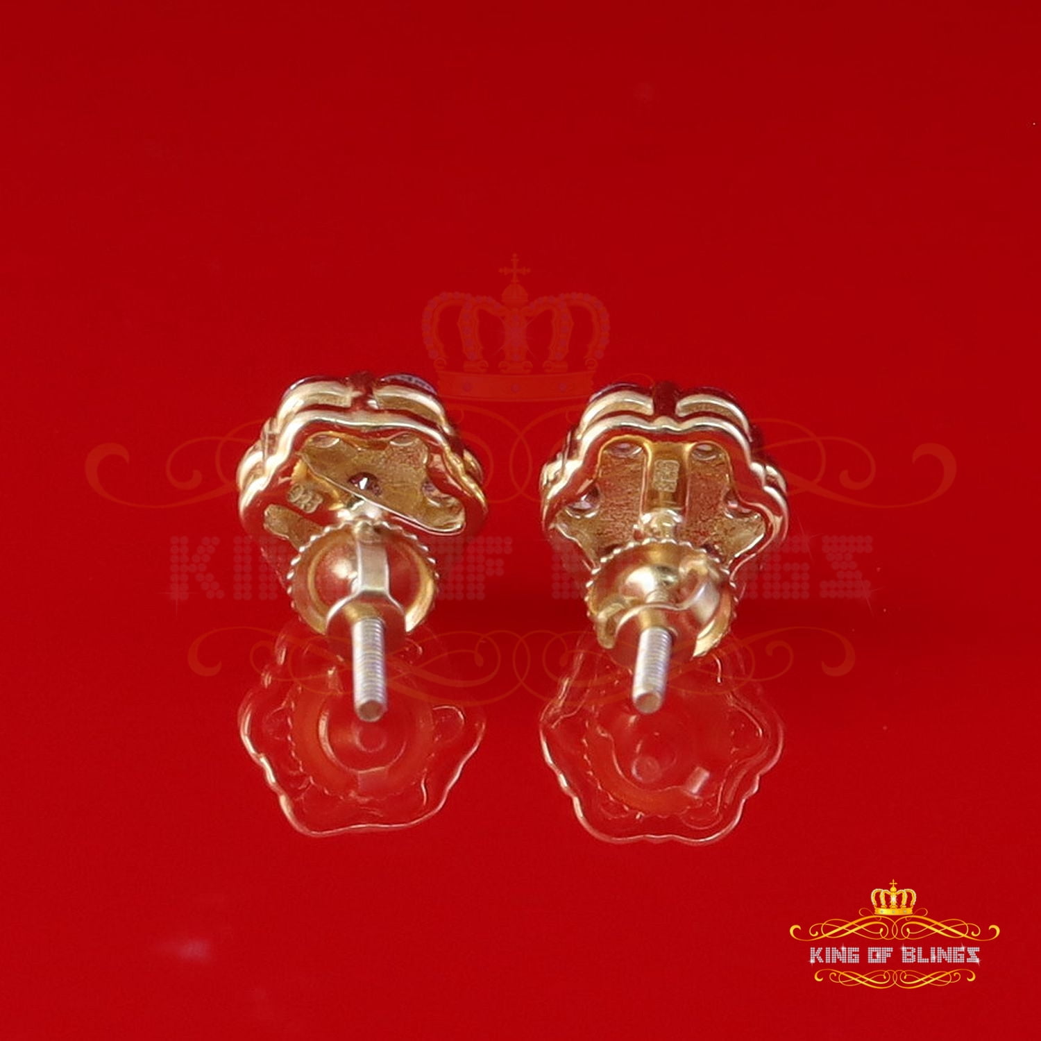 King of Bling's 925 Silver Yellow 1.00ct VVS D Pink Moissanite Floral Stud Earrings Mens/Women