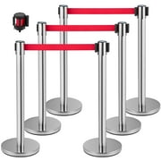 BENTISM Crowd Control Stanchion Stanchion Set 6 Pieces with 6.6 ft/2 m Red Belt