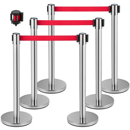 BENTISM Crowd Control Stanchion Stanchion Set 6 Pieces with 6.6 ft/2 m Red Belt