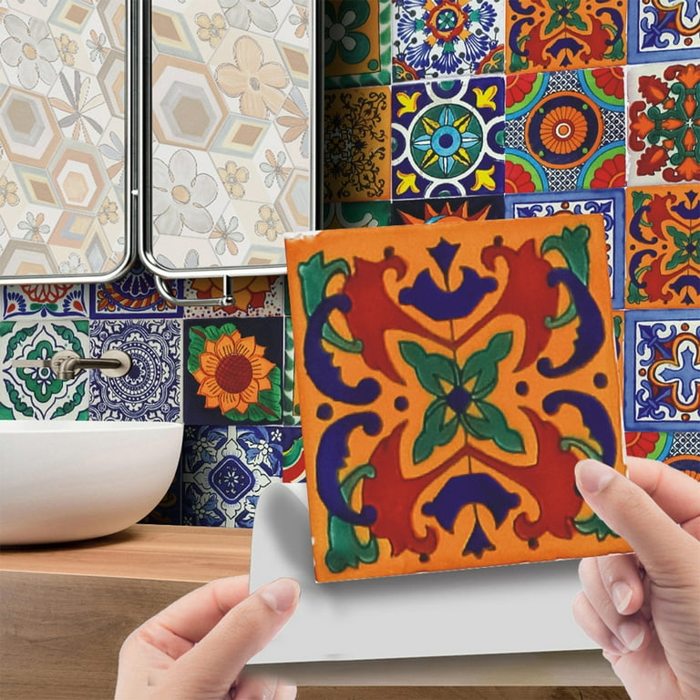 Colourful Mexican tiles kitchen flooring