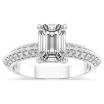 Emerald Shape 4 Carat IGI Certified Lab Grown Diamond Ring | 14K White Gold |Dua Side Stone Knife Edge Diamond Ring | FG-VS1-VS2 Quality Friendly Diamonds