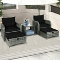 thumbnail image 3 of 5 Piece Rattan Outdoor Patio Furniture Set, 5 Pieces Wicker Outdoor Patio Chairs Set with Ottoman, Black, 3 of 7