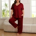 thumbnail image 4 of Gytharion Pajama Sets for Women Plus Size Soft Comfy Short Sleeve V-Neck Pj Top and Pants Lounge Sets Summer Solid Casual 2-Piece Sleepwear Outfits, 4 of 5