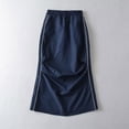 thumbnail image 2 of Mrat Gothic Skirts Women Solid Color Fashion Pocket Skirt Literature and Art Cotton and Elastic Waist Drawstring Frock Mid Length Skirt A-Line Skirts for Women Knee Length S-97 Navy L, 2 of 6
