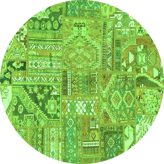 Ahgly Company Indoor Round Patchwork Green Transitional Area Rugs, 8' Round