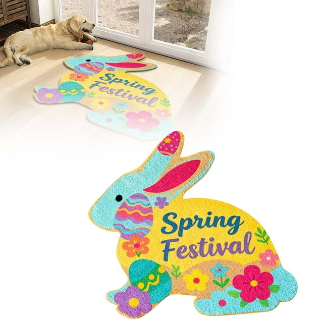 Easter Bunny Welcome Mat Absorbent Non- Durable Velvet Rug Modern Design Indoor Floor