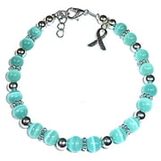 Ovarian Cancer Cancer Awareness Bracelet by Hidden Hollow Beads - 7 3/4 in. - Fits Most Adults - Lobster Clasp (Teal)