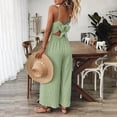thumbnail image 6 of ZEHJUHAN Women's Solid Color V-Neck Wide Leg Jumpsuit with Adjustable Straps Back Tie Backless Design Summer Vacation Wear Green，XL, 6 of 7