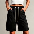 thumbnail image 2 of JJHGVB Stretchy Jean Shorts for Women - Elastic Waist Drawstring Bermuda Shorts Denim Short Casual Beach Knee Length Jorts Black L, 2 of 8