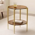 thumbnail image 3 of Rectangle Coffee Table Mid-Century Modern Design L W x H for Living Room - Structure Amber Glass Top and Walnut MDF Shelf Sleek Conical Metal Legs with Gold Finish, 3 of 8