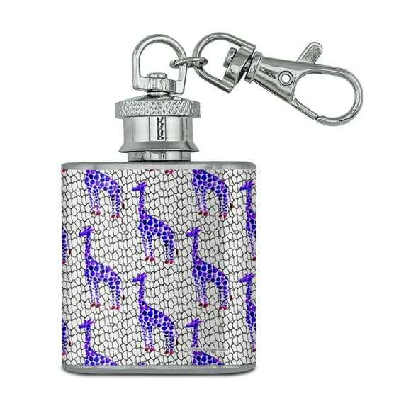 Colorful Blue Giraffes Pattern Stainless Steel 1oz Mini Flask Key Chain