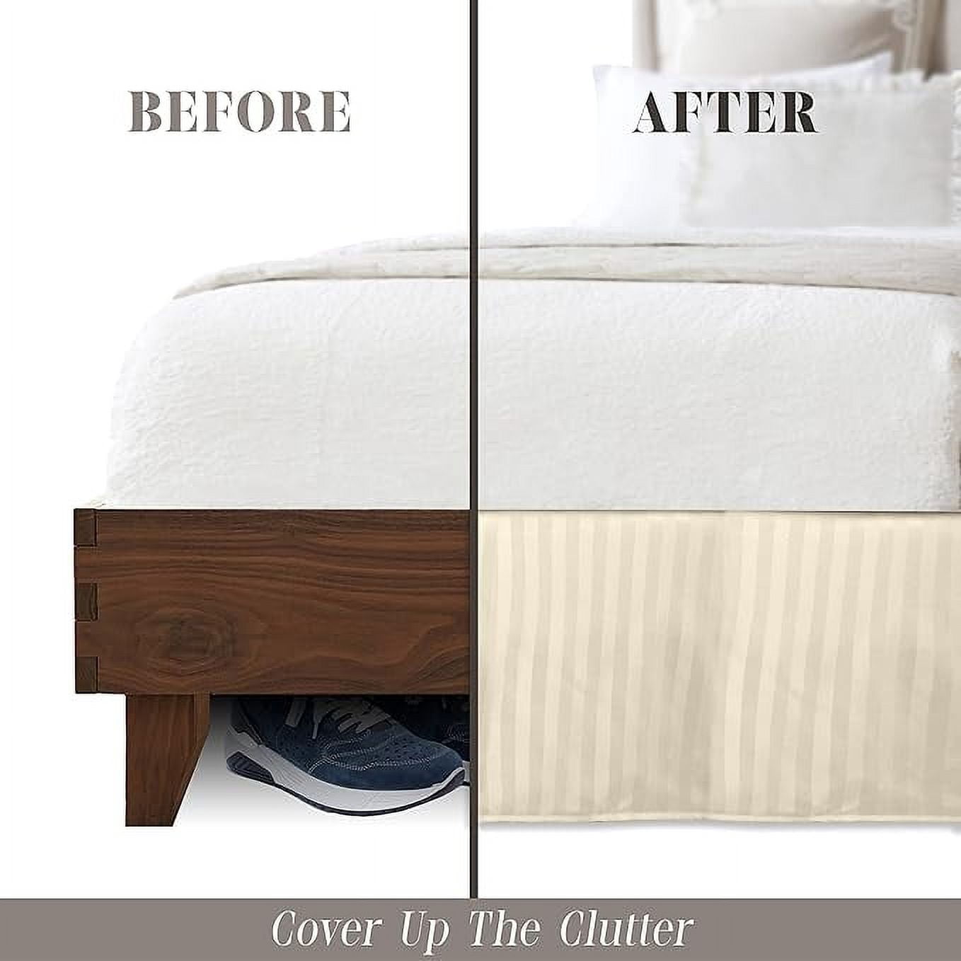 Elegant Comfort 1-Piece Striped Bed Skirt, 1500 Thread Count, Stylish Pleated Design, Easy Care, Wrinkle and Stain Resistant , Full, Ivory-Cream