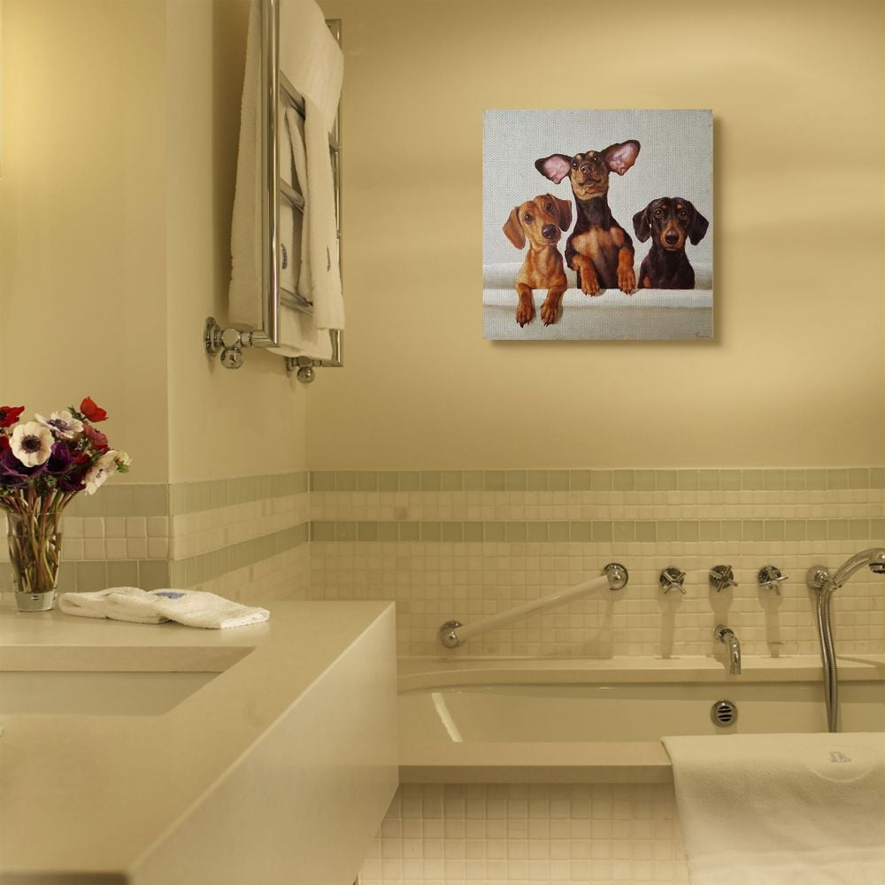Stupell Industries Dachshunds in the Tub Pet Dog Bathroom Painting Canvas Wall Art Design by Lucia Heffernan, 24" x 24"