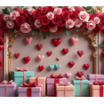 thumbnail image 4 of Toile de Fond de Vase de Fleurs Roses Rouges pour Photomaton, Arrière-Plan Romantique de Cœurs Suspendus, Bannière de Photographie de Mariage, Décorations de la Saint-Valentin, Événement, 4 of 4