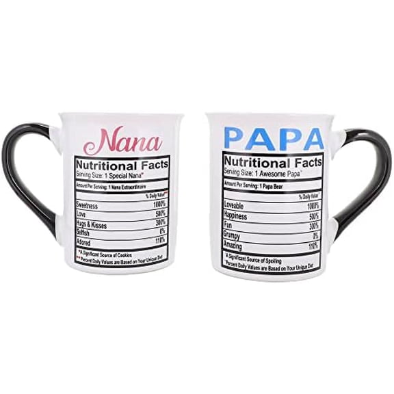 Mugs - Set of Two 16oz. Large Ceramic Nana Papa Coffee Cups - Ideal Stoneware Mugs for Kitchen, Office & Home Decor - Gifts for Grandparents, Women and Men$$Home Decor, Kitchen, & Other