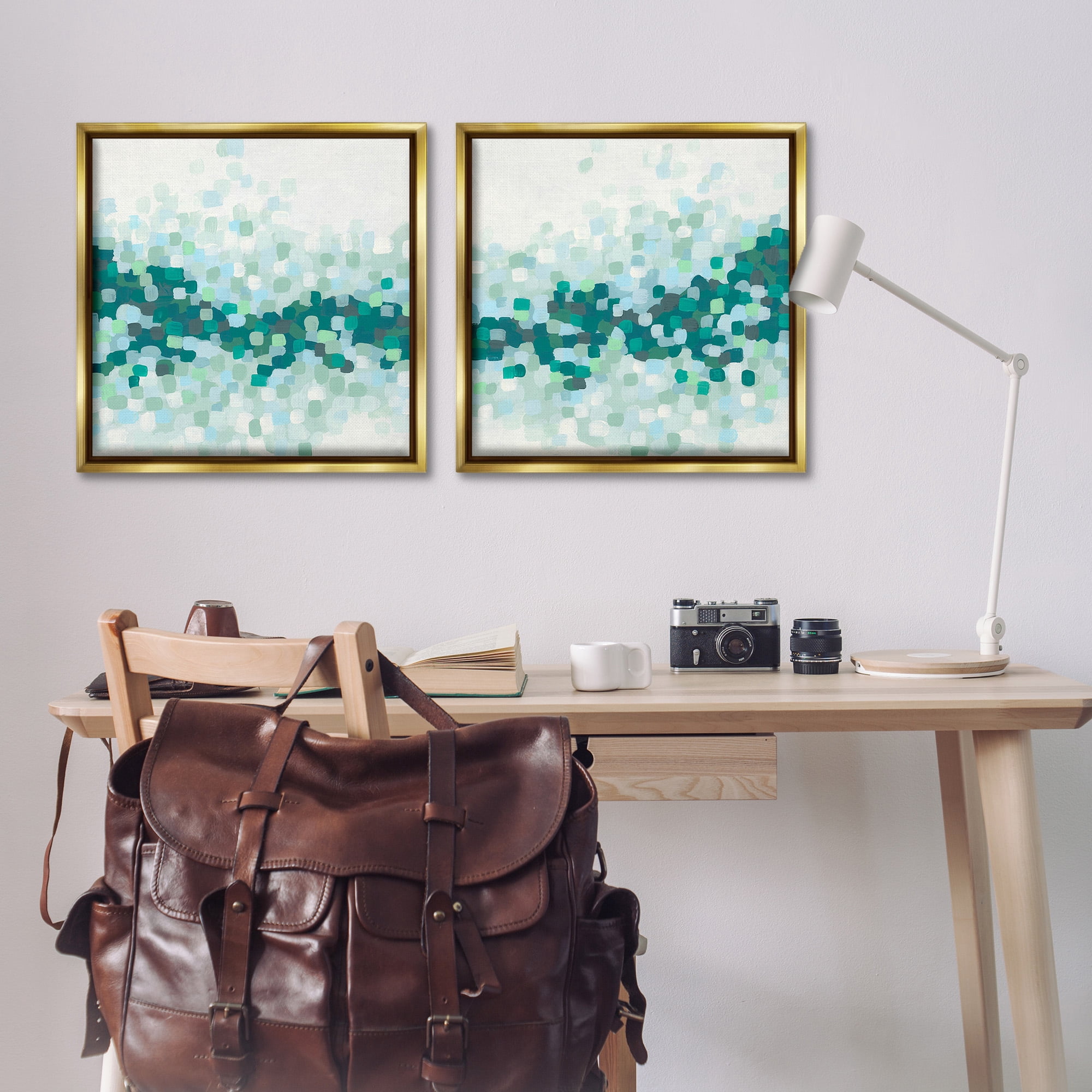Stupell Industries Abstract Speckled Horizon Abstract Painting Gold Floater Framed Canvas Art Print Wall Art, 25 x 25, Set of 2