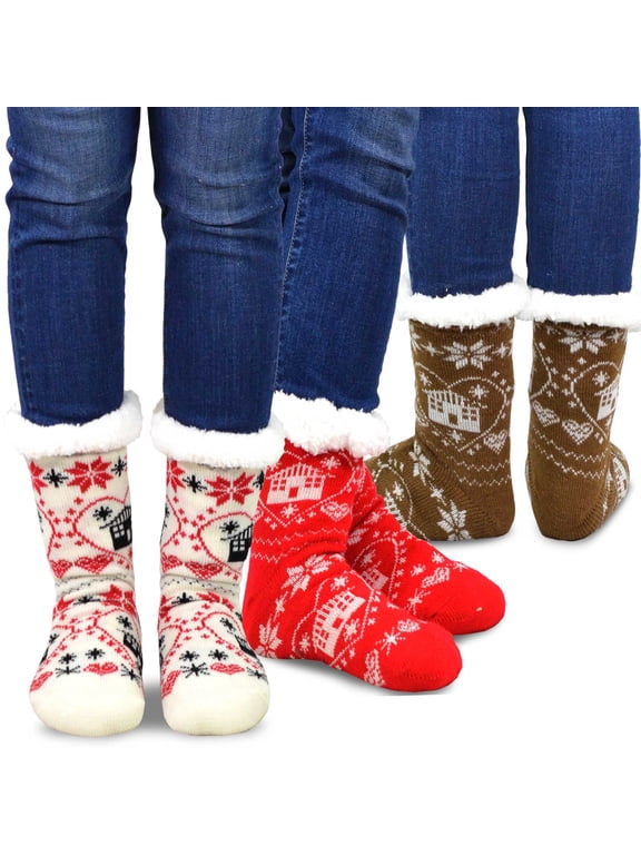 Teehee Winter Warm Double Layer Thermal Crew Socks 3-Pack for Women and Men