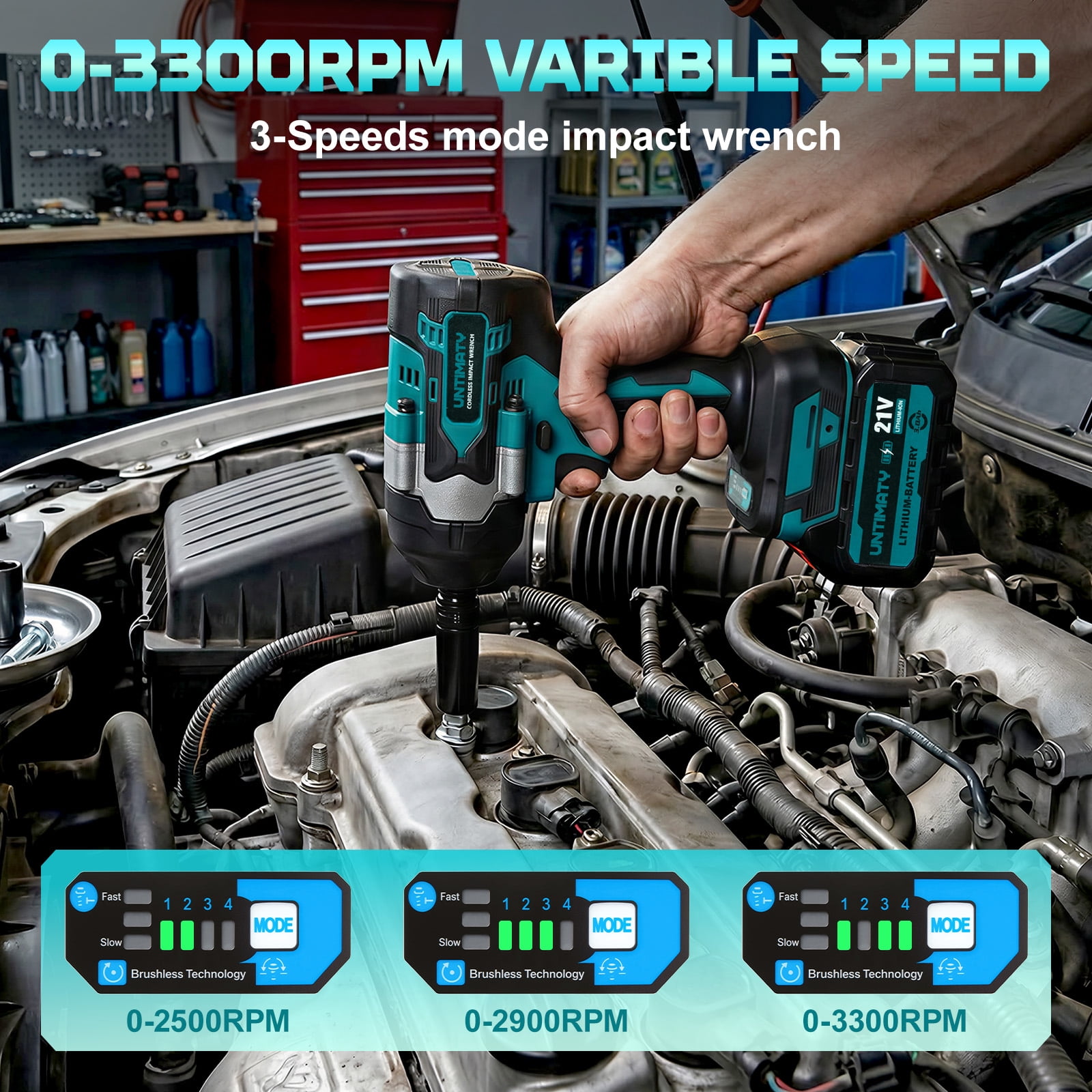 Cordless Impact Wrench, UNTIMATY 1/2 inch Brushless High Torque Impact Gun, Max Torque 590 Ft-lbs(800N.m),3300 RPM Impact Driver with 21V Brushless Motor,2x3.0Ah Li-ion Battery for Car Home Repair