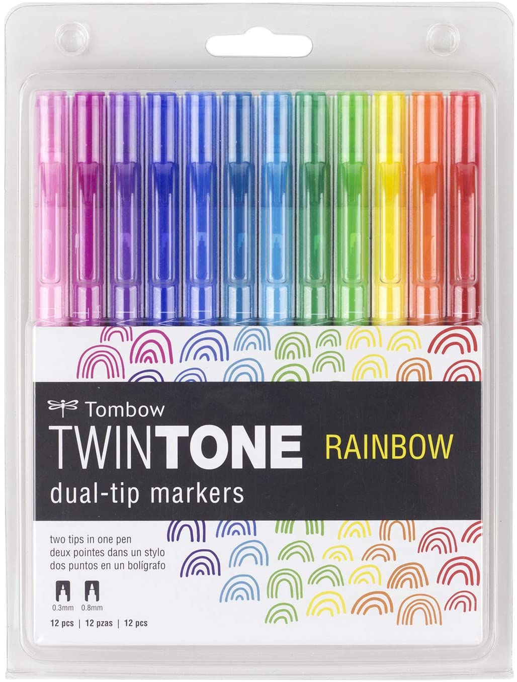 Tombow 61526 TwinTone Marker Set, Rainbow, 12Pack. DoubleSided