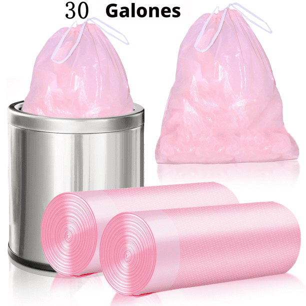 30 galones de bolsas de basura rosas duraderas, 2 rollos de 30 bolsas de basura para uso doméstico, comercial, basura de patio y a granel.