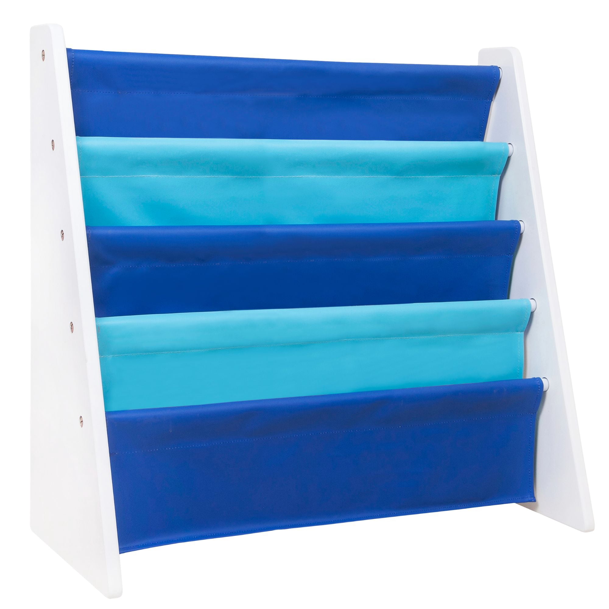 Wildkin Vegan Leather Original Sling Bookshelf - White Wood w/ Light Blue and Dark Blue
