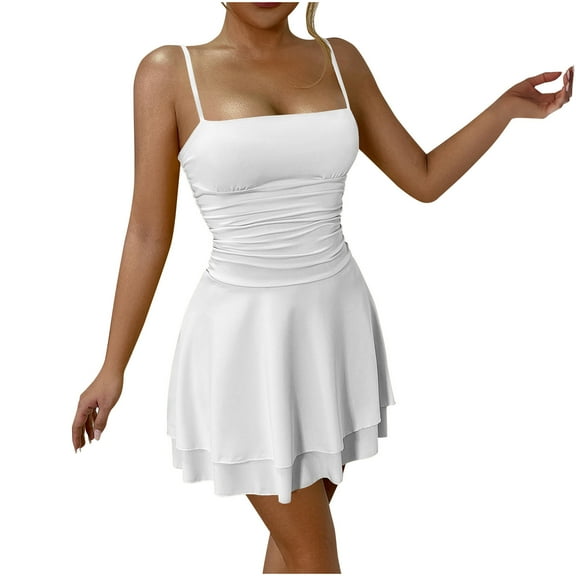 Fashion Swing Dresses for Womens 2026 Summer Plus Size Solid Color V-neck Suspender Strapless Backless Dress