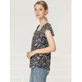 thumbnail image 4 of Blusa En Capas Manga Corta de Volantes de gasa Allegra K Cuello cuadrado Azul marino M, 4 of 6